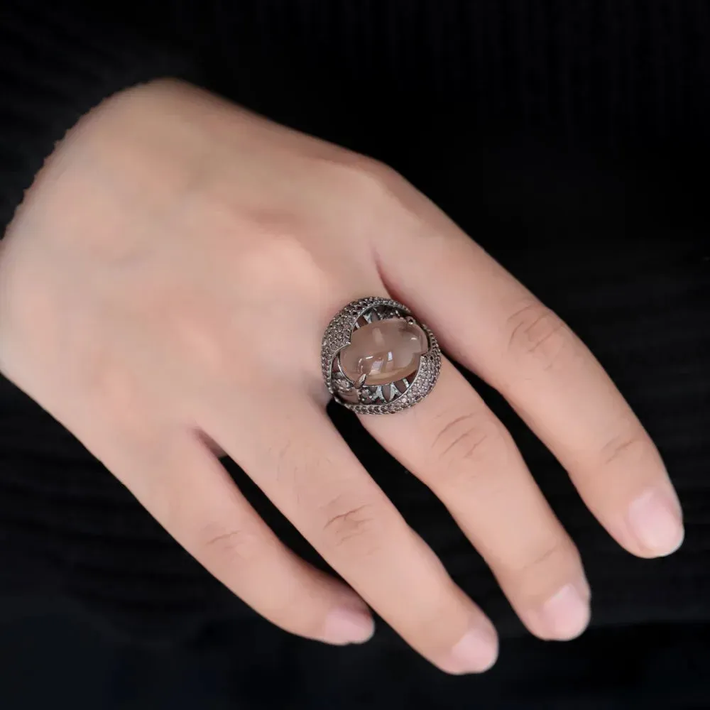 Natural Smoky Quartz Cocktail Ring 925 Sterling Silver Vintage Gothic Ring