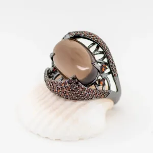 Natural Smoky Quartz Cocktail Ring 925 Sterling Silver Vintage Gothic Ring