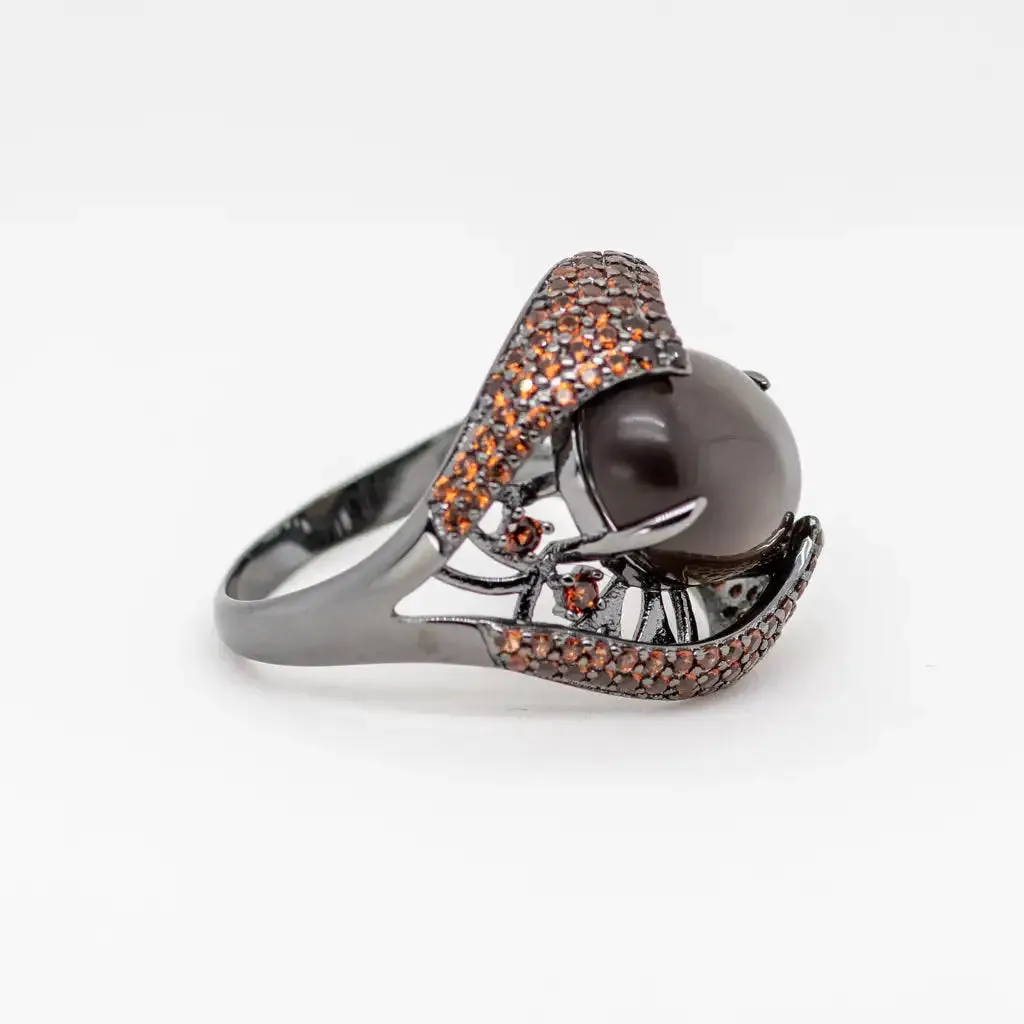 Natural Smoky Quartz Cocktail Ring 925 Sterling Silver Vintage Gothic Ring