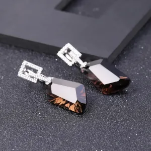 Natural Smoky Quartz Drop Earrings 925 Sterling Silver Fine Jewelry