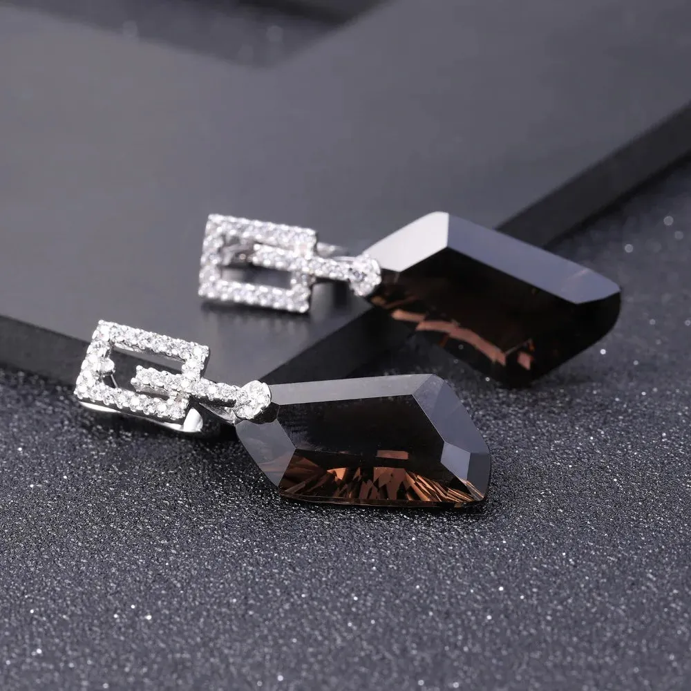 Natural Smoky Quartz Drop Earrings 925 Sterling Silver Fine Jewelry