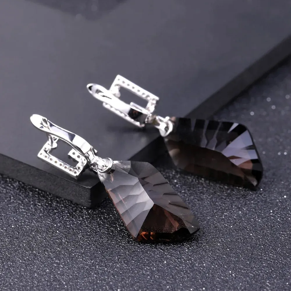 Natural Smoky Quartz Drop Earrings 925 Sterling Silver Fine Jewelry