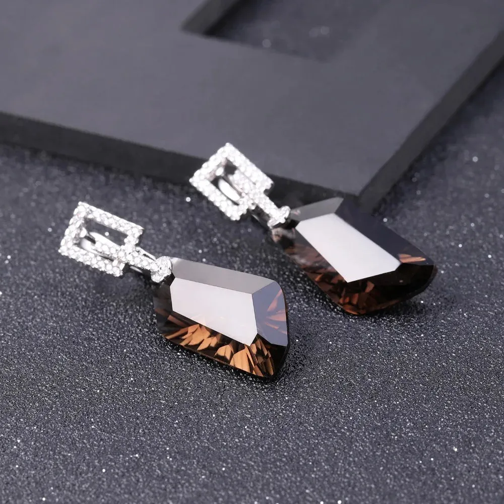 Natural Smoky Quartz Drop Earrings 925 Sterling Silver Fine Jewelry