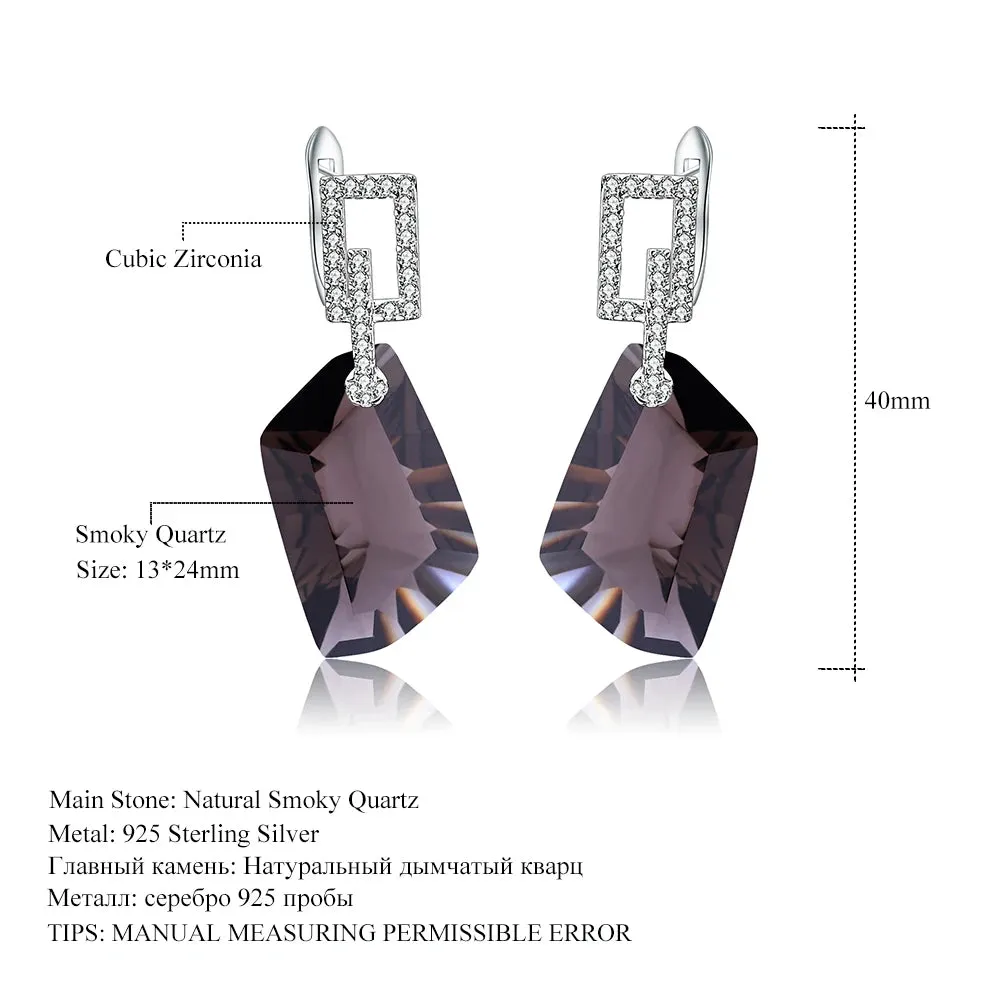 Natural Smoky Quartz Drop Earrings 925 Sterling Silver Fine Jewelry