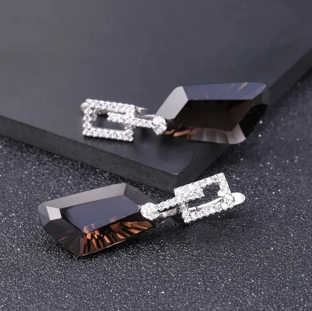 Natural Smoky Quartz Drop Earrings 925 Sterling Silver Fine Jewelry
