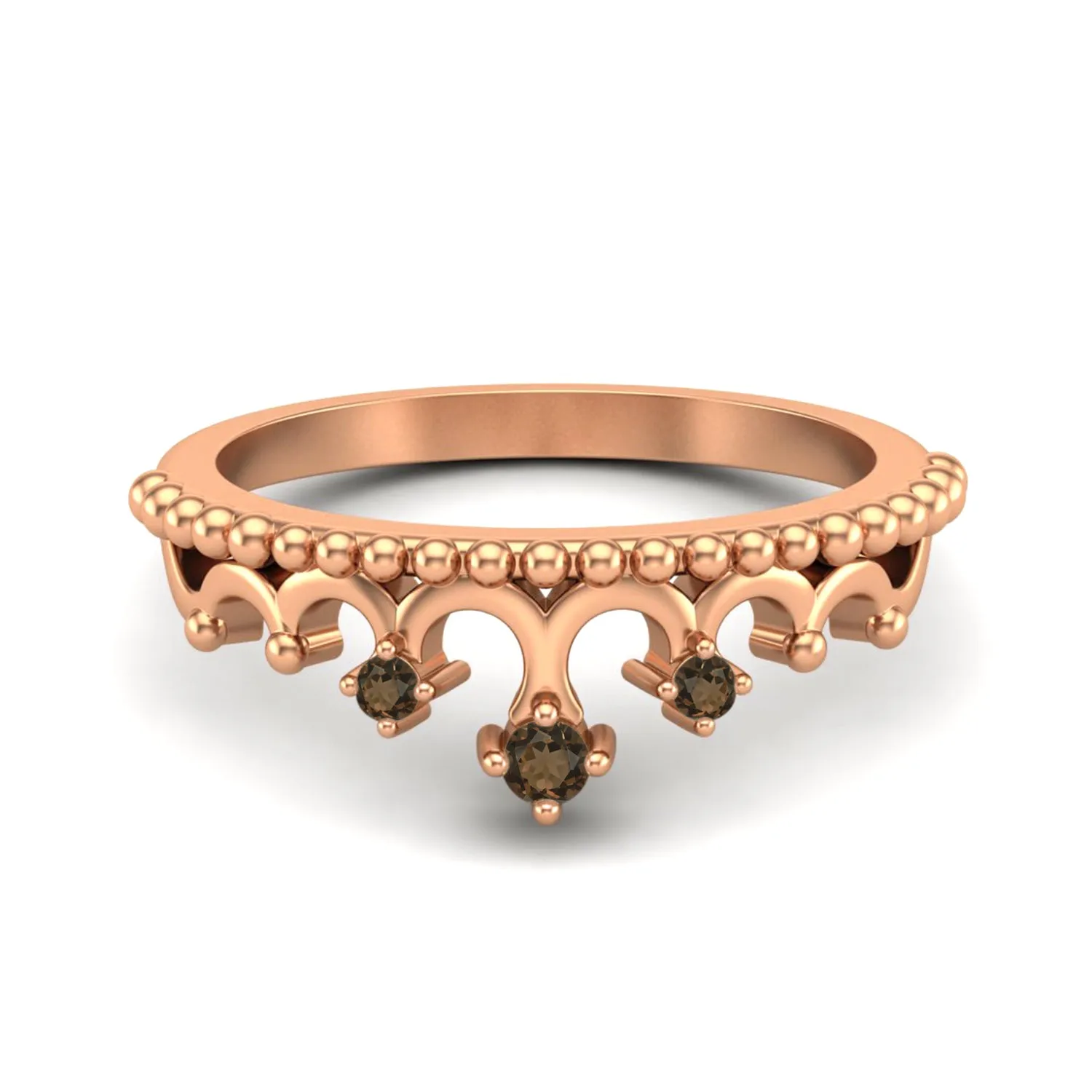 Natural Smoky Quartz Princess Crown For Women Brown Color Stone Tiara Ring