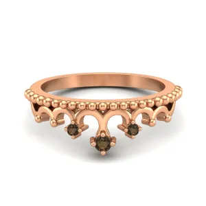 Natural Smoky Quartz Princess Crown For Women Brown Color Stone Tiara Ring