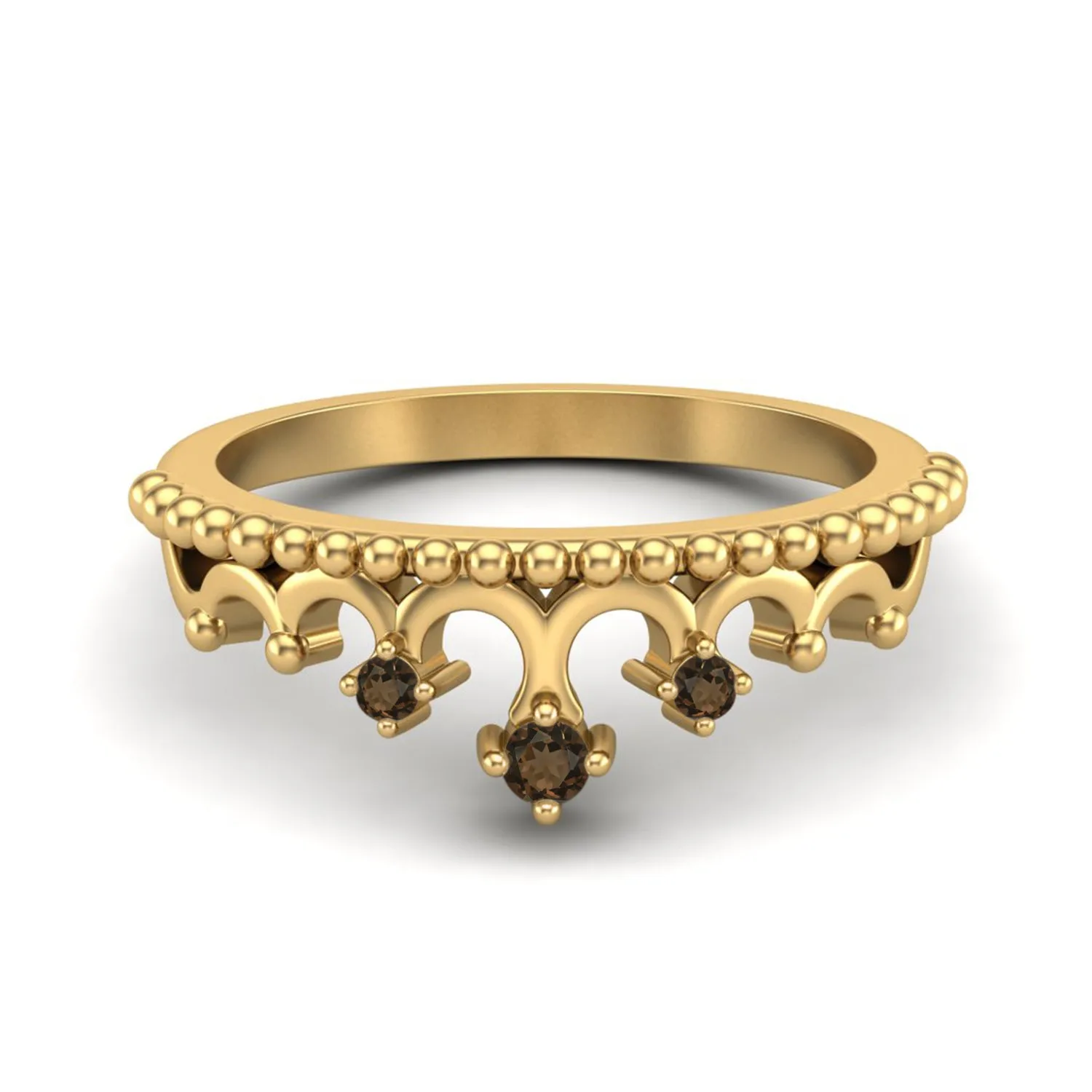 Natural Smoky Quartz Princess Crown For Women Brown Color Stone Tiara Ring