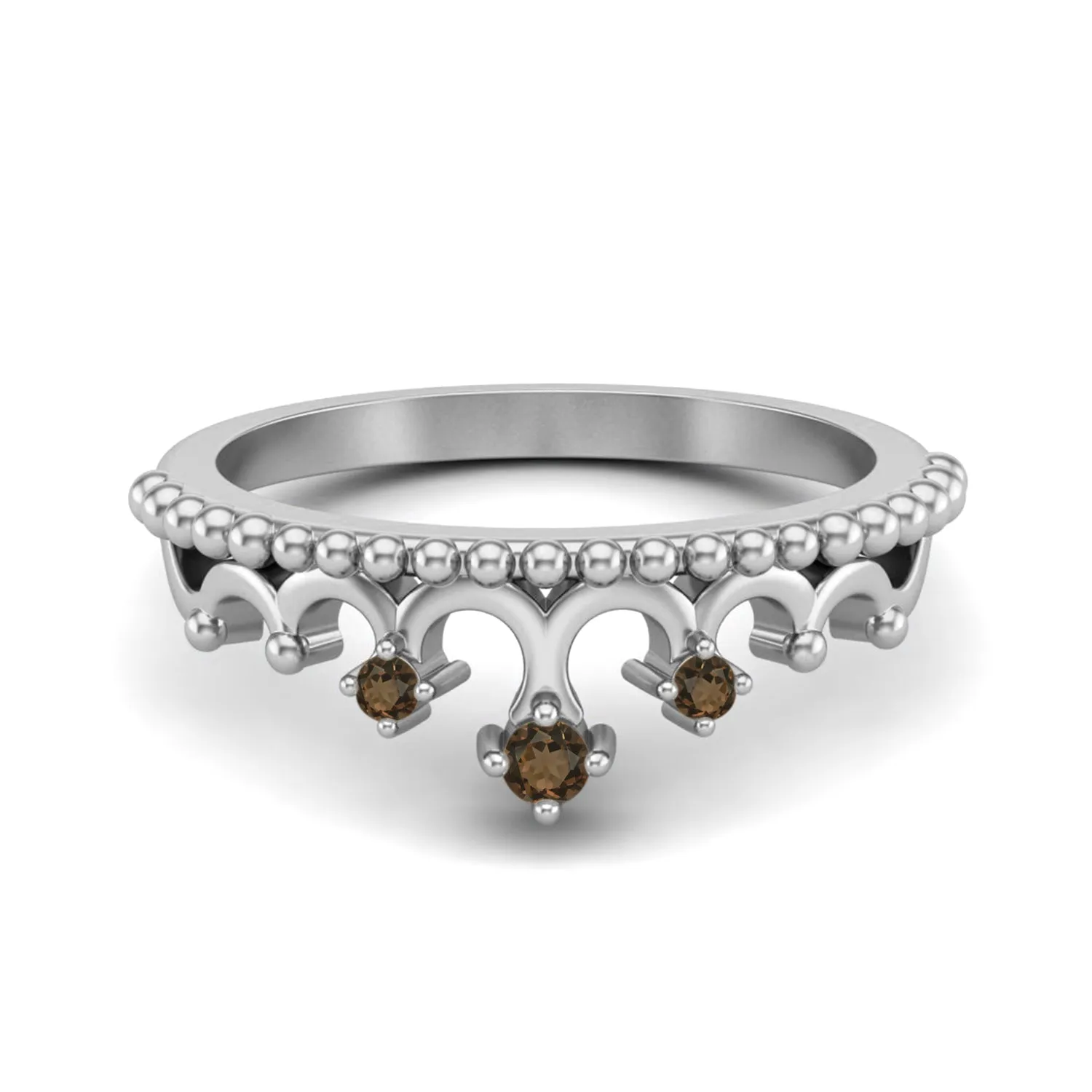 Natural Smoky Quartz Princess Crown For Women Brown Color Stone Tiara Ring