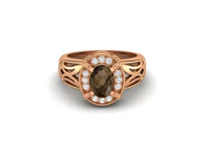Natural Smoky Quartz Promise Ring 925 Sterling Silver Wedding Ring For Women