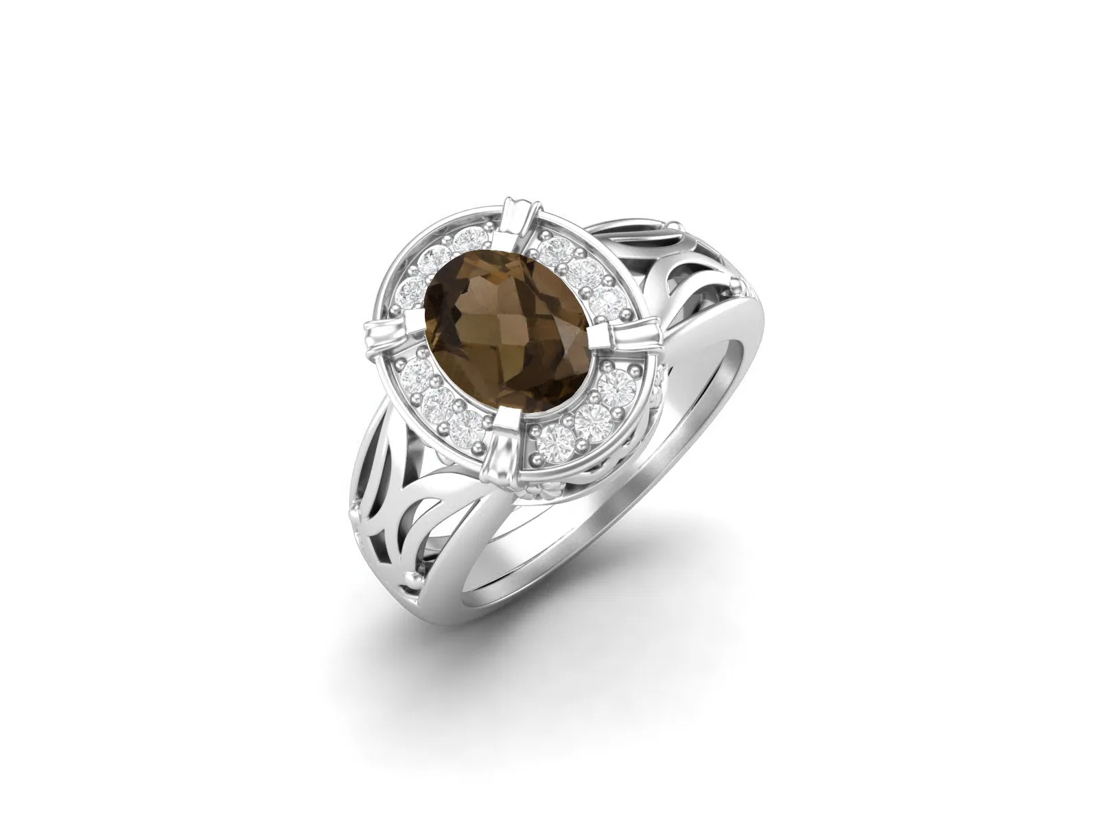 Natural Smoky Quartz Promise Ring 925 Sterling Silver Wedding Ring For Women