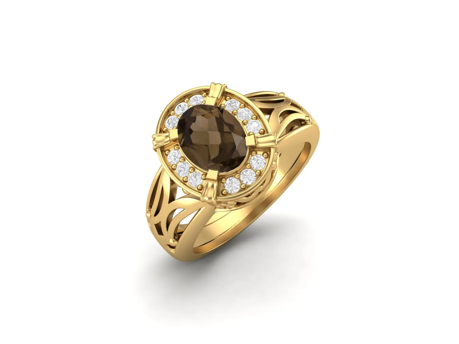 Natural Smoky Quartz Promise Ring 925 Sterling Silver Wedding Ring For Women