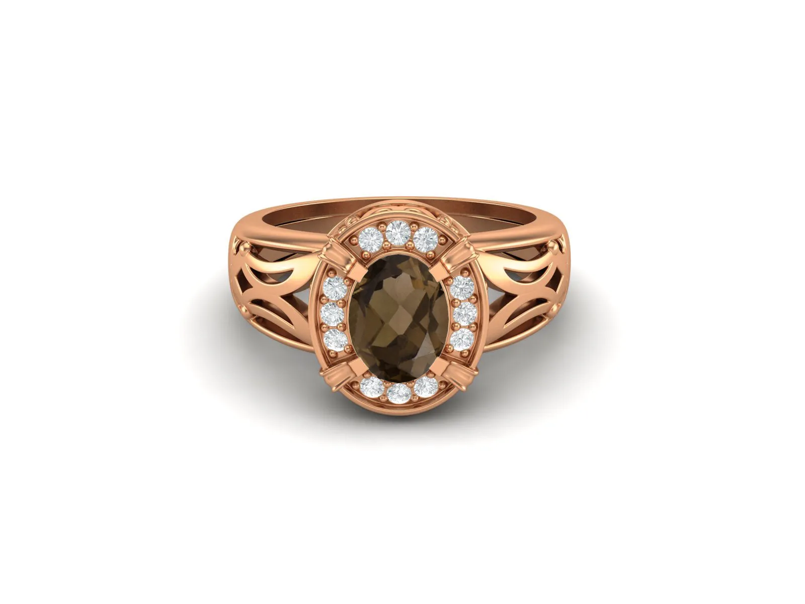 Natural Smoky Quartz Promise Ring 925 Sterling Silver Wedding Ring For Women