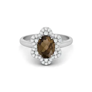 Natural Smoky Quartz Wedding Ring Oval Shaped Brown Gemstone Ring