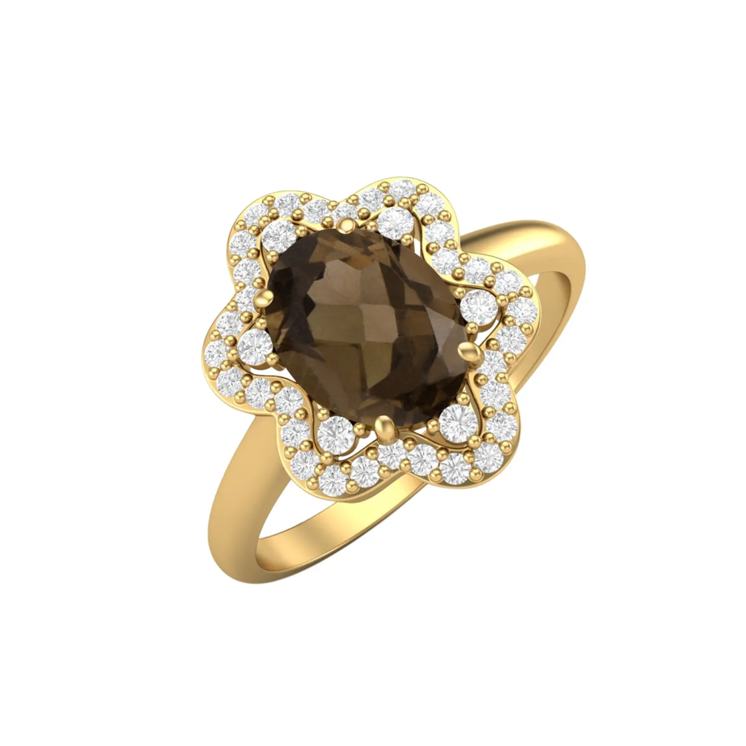 Natural Smoky Quartz Wedding Ring Oval Shaped Brown Gemstone Ring