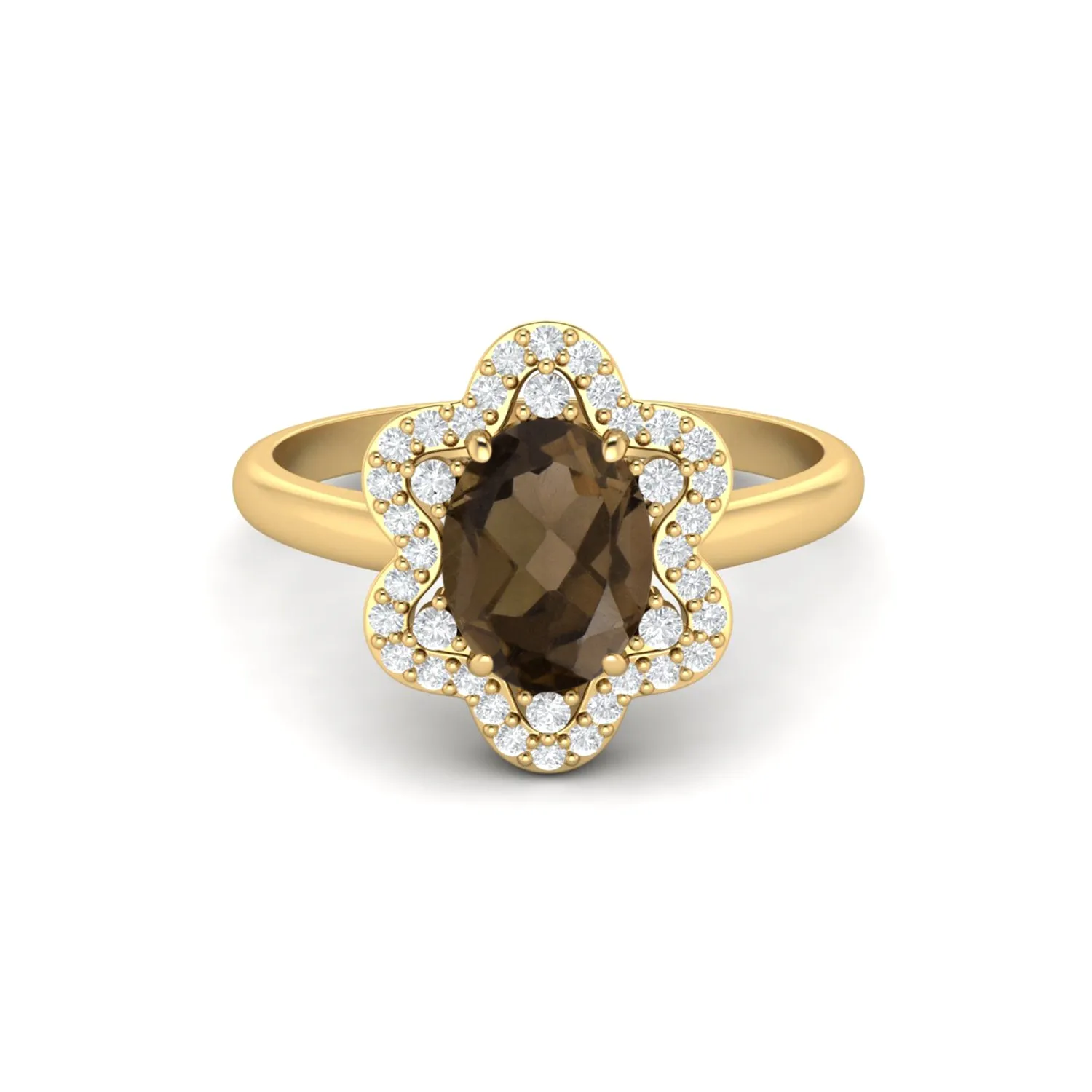 Natural Smoky Quartz Wedding Ring Oval Shaped Brown Gemstone Ring