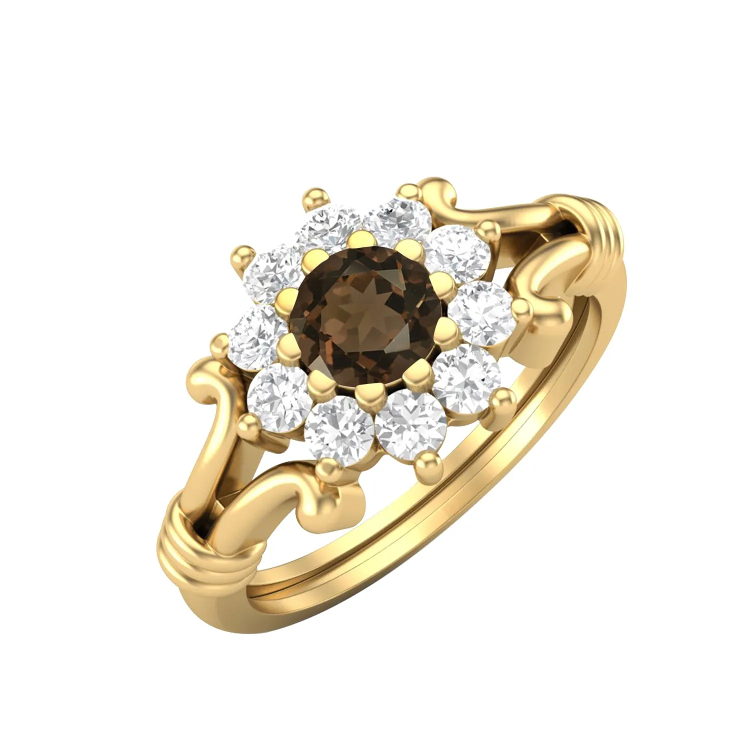 Natural Smoky Quartz Wedding Ring Vintage Bridal Pormise Ring