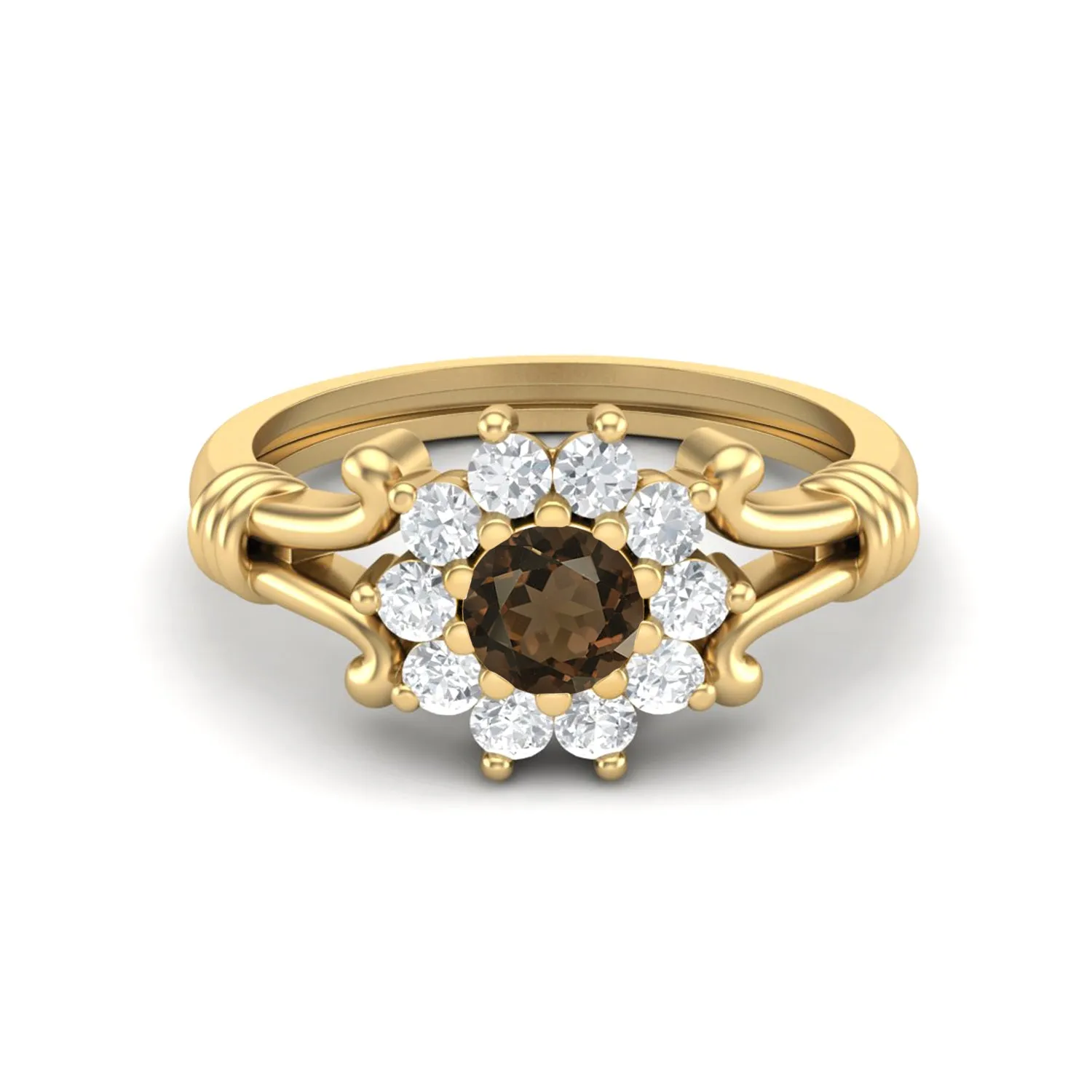 Natural Smoky Quartz Wedding Ring Vintage Bridal Pormise Ring