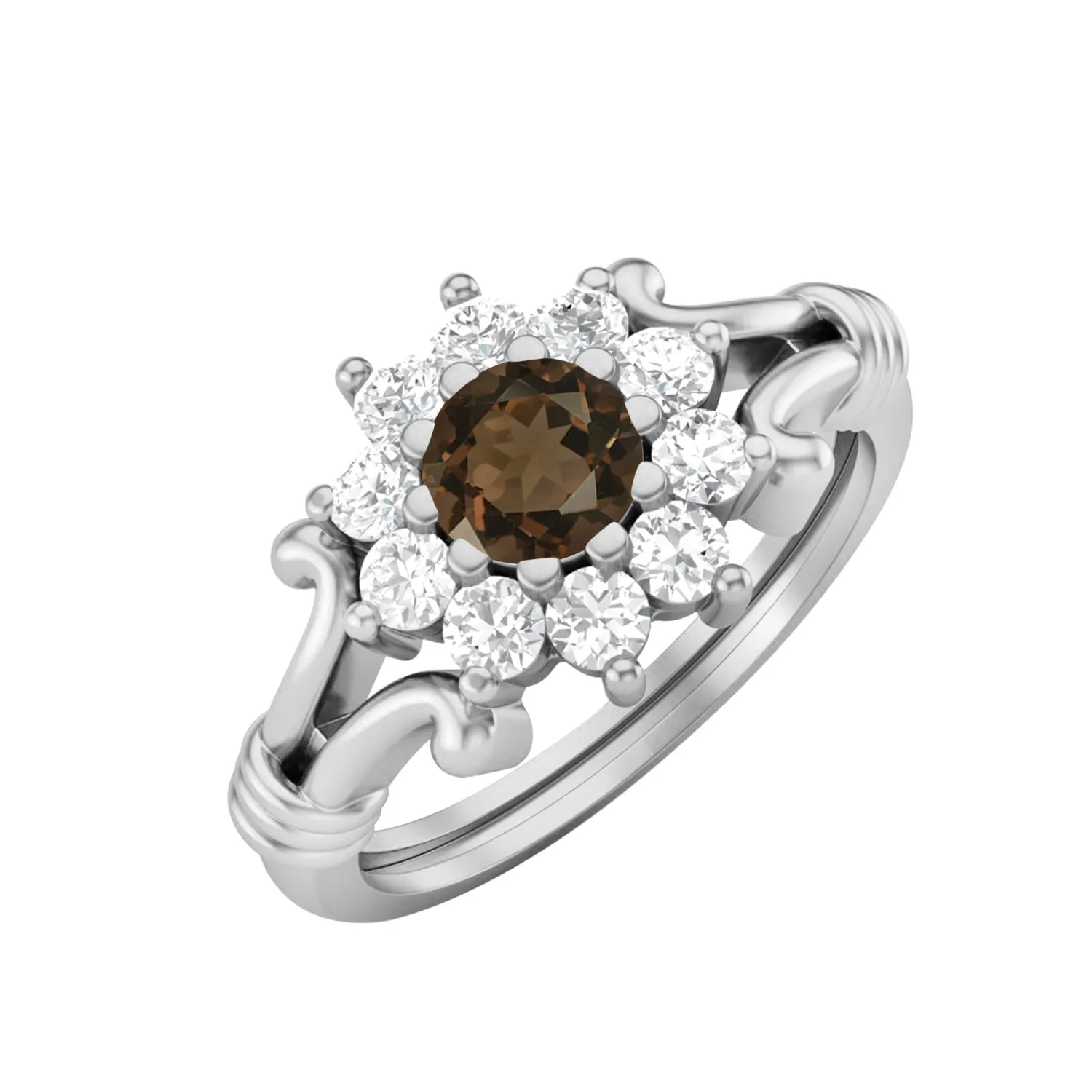Natural Smoky Quartz Wedding Ring Vintage Bridal Pormise Ring