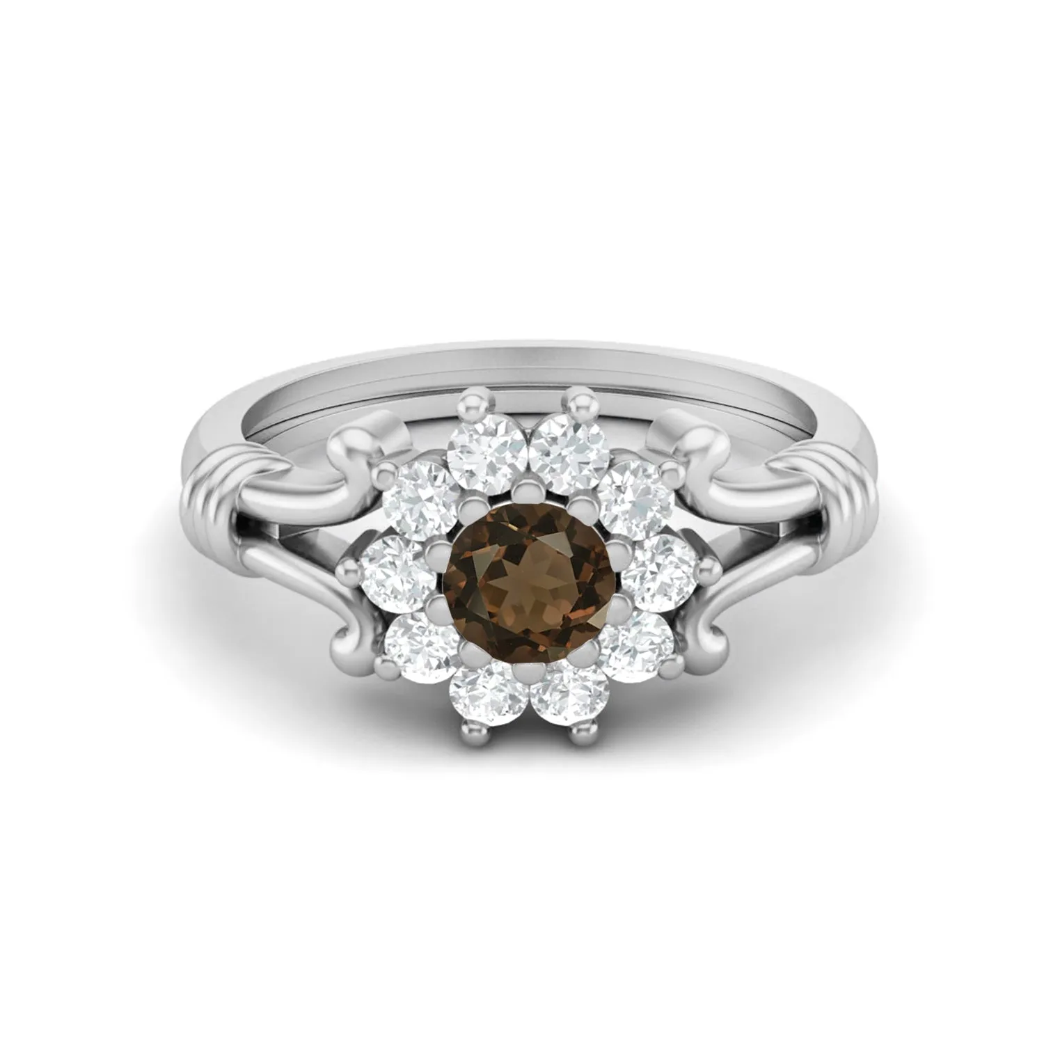 Natural Smoky Quartz Wedding Ring Vintage Bridal Pormise Ring