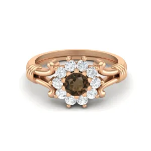 Natural Smoky Quartz Wedding Ring Vintage Bridal Pormise Ring