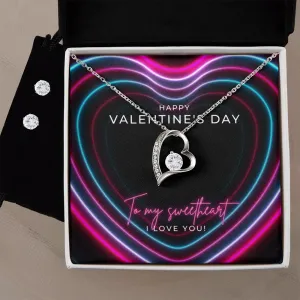 Neon Hearts Sweetheart Valentine's Forever Heart Necklace & Cubic Zirconia Earring Set