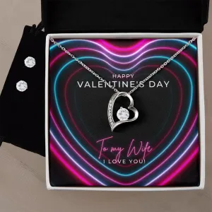 Neon Hearts Valentine's Forever Heart Necklace & Cubic Zirconia Earring Set