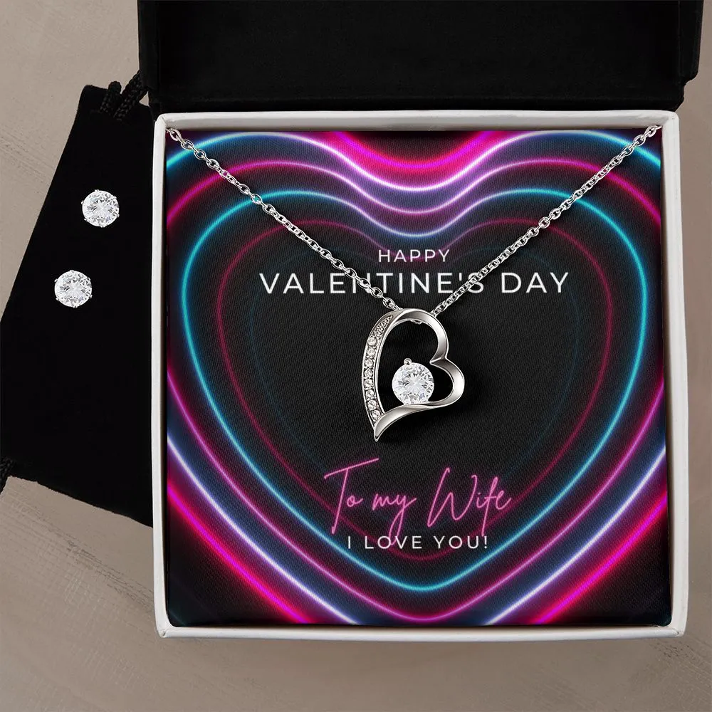 Neon Hearts Valentine's Forever Heart Necklace & Cubic Zirconia Earring Set
