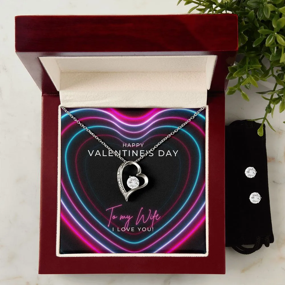 Neon Hearts Valentine's Forever Heart Necklace & Cubic Zirconia Earring Set