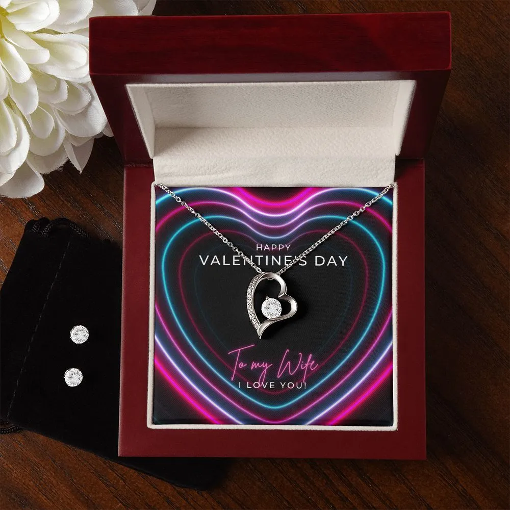 Neon Hearts Valentine's Forever Heart Necklace & Cubic Zirconia Earring Set
