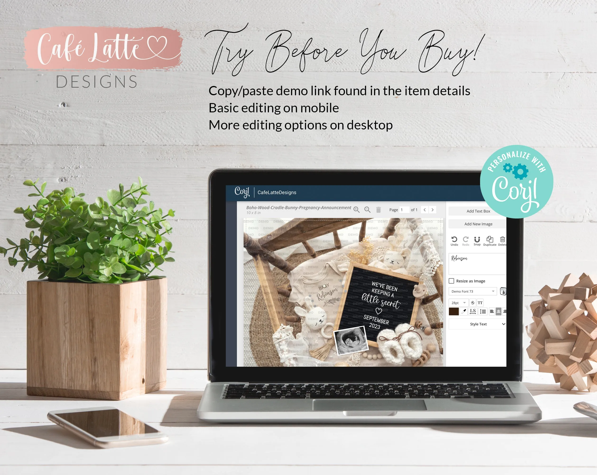Neutral Pregnancy Announcement For Social Media, Vintage Wood Cradle Digital Editable Letter Board Template