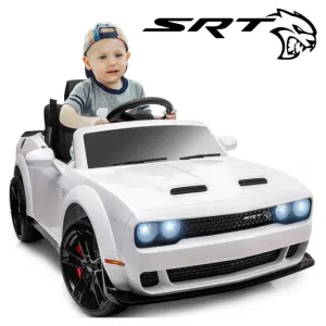 New Assembled, Track 7 Kids Ride on Car, Licensed Dodge Challenger SRT 12V Electric Car for Kids Age 3 , Remote Control, Music, White NOTE: small crack in front right fender shown in pics, was store display!
