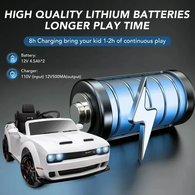 New Assembled, Track 7 Kids Ride on Car, Licensed Dodge Challenger SRT 12V Electric Car for Kids Age 3 , Remote Control, Music, White NOTE: small crack in front right fender shown in pics, was store display!