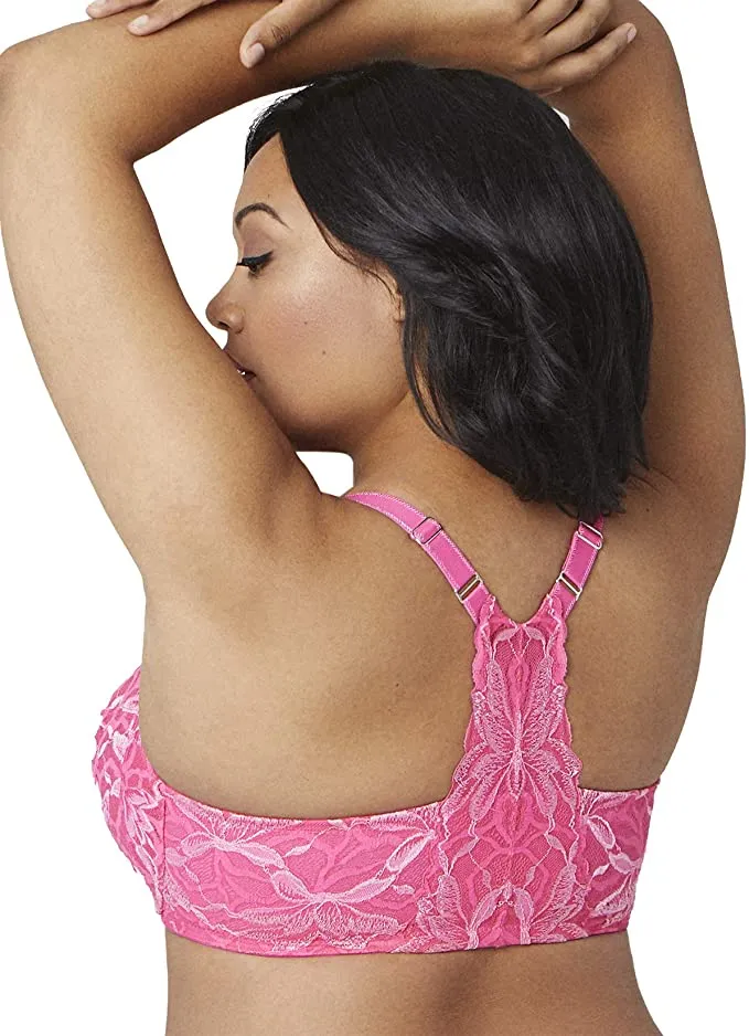 New Bramour by Glamorise Women's Full Figure Plus Size Underwire Front Close Racerback Floral Lace Bra, Sz 40C! Retails $80 