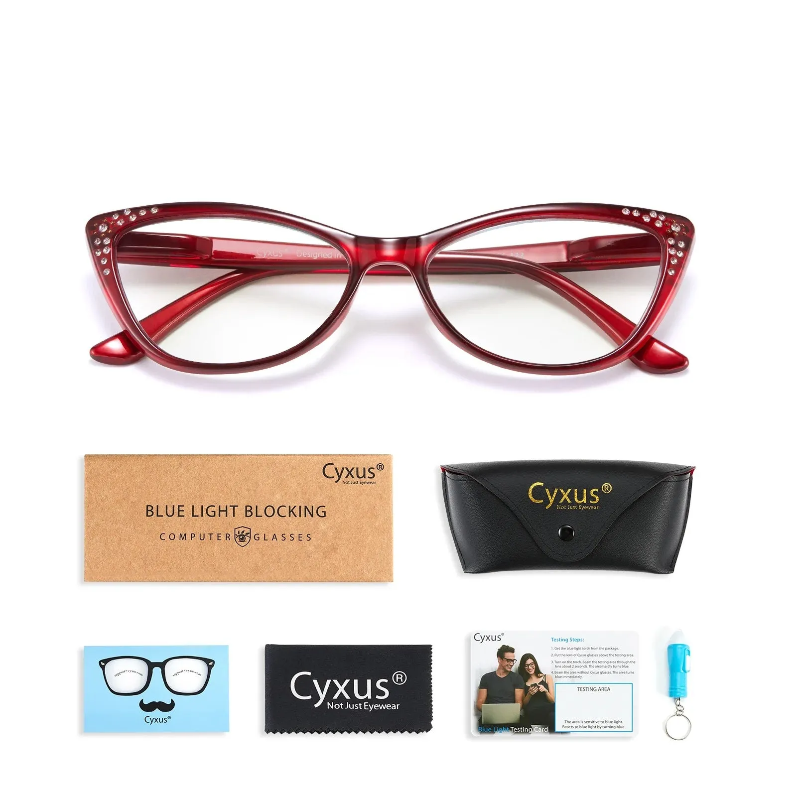 New Cyxus Blue light Blocking Reading Glasses 2091 Red  1.00, includes case, cleaning cloth & original box, #103