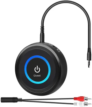 New Giveet Bluetooth V5.0 Transmitter and Receiver with aptX Low Latency, Wireless Bluetooth Audio Streaming Adapter for TV, PS4, XBOX, PC, Headphones, Home Sound Car Stereo Speaker with 3.5mm AUX or RCA Jack (Without Optical Audio Cable)