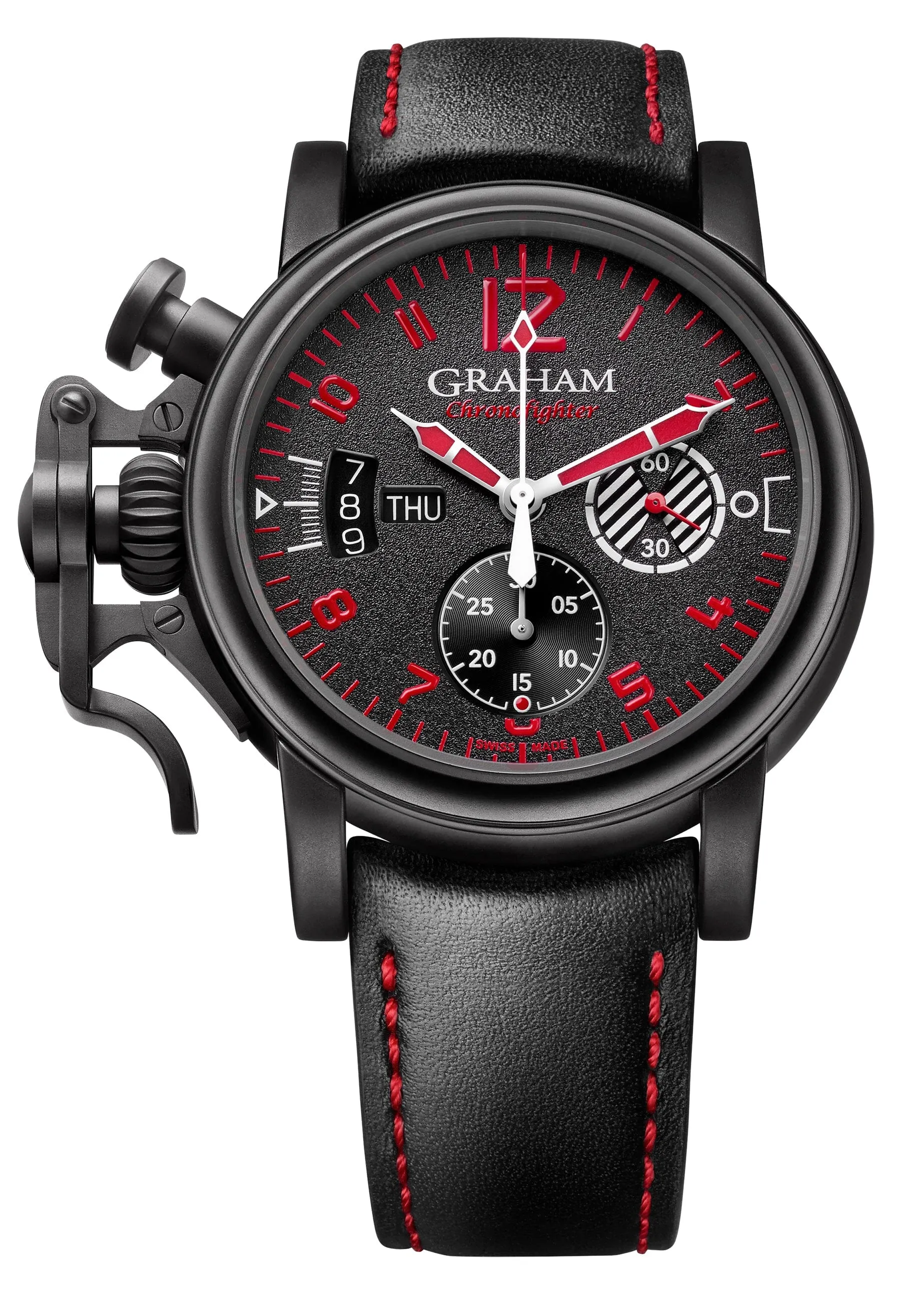 New Graham Chronofighter Vintage Aviator "DLC Red Limited Edition" Watch Box Papers