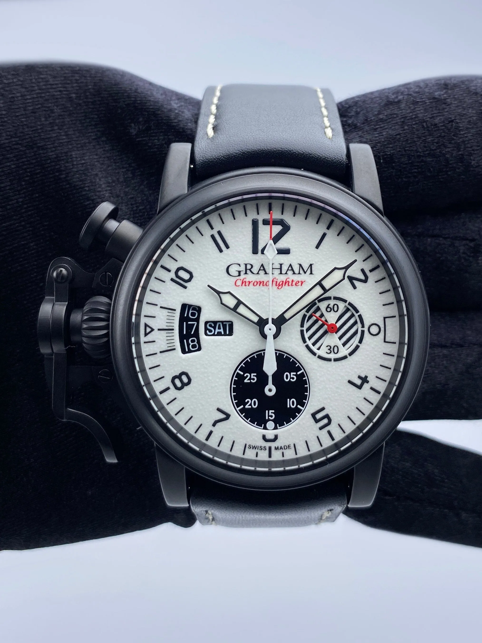 New Graham Chronofighter Vintage Aviator "DLC White Limited Edition" Watch Box Papers