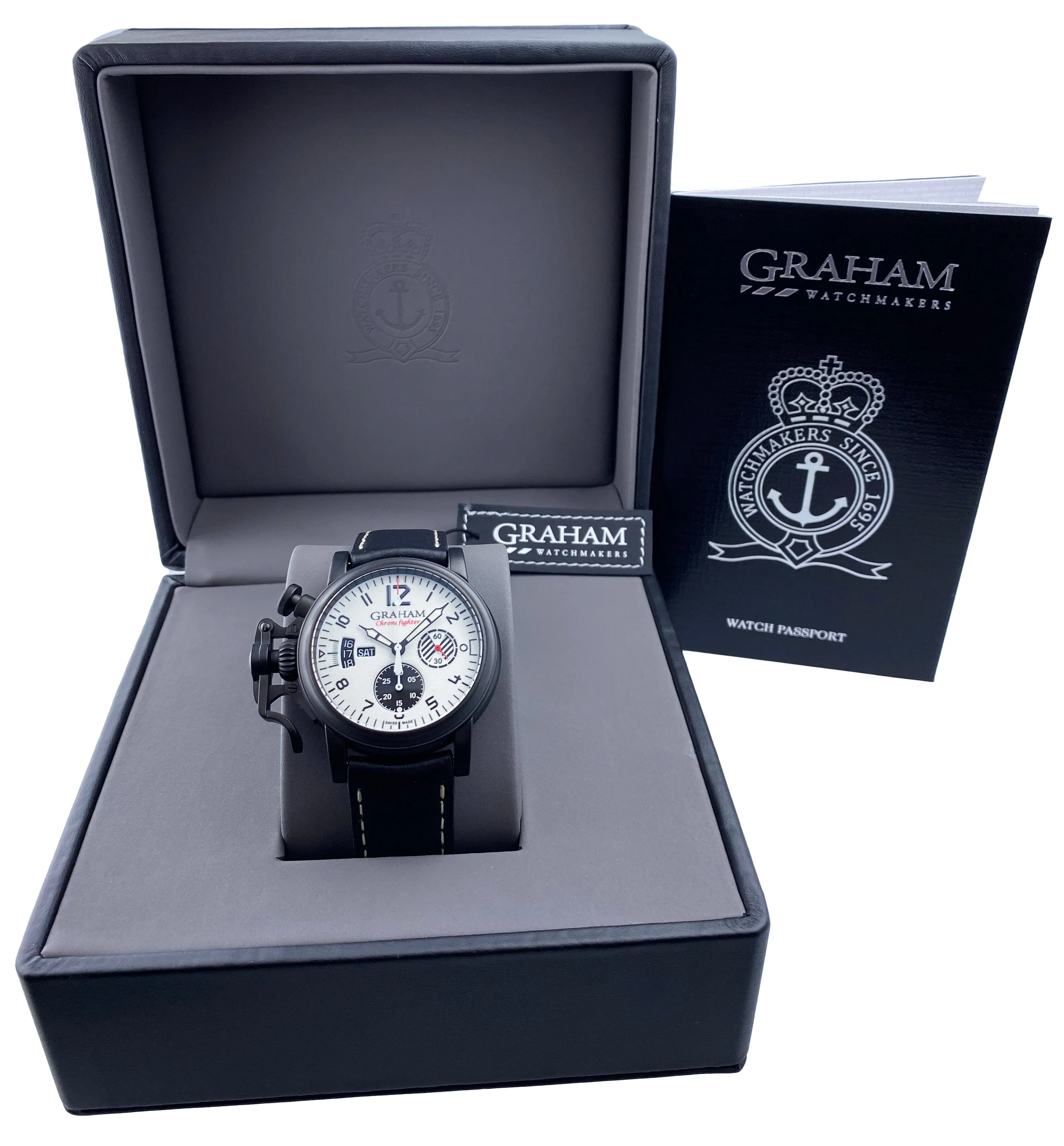 New Graham Chronofighter Vintage Aviator "DLC White Limited Edition" Watch Box Papers