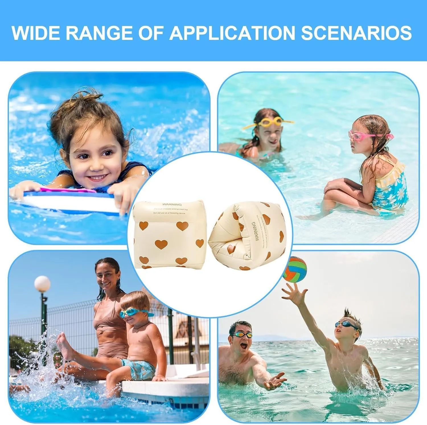 NEW Kagrote Retro Love Inflatable Arm Bands for Swimming, Kids Ages 6  and Adults Too!