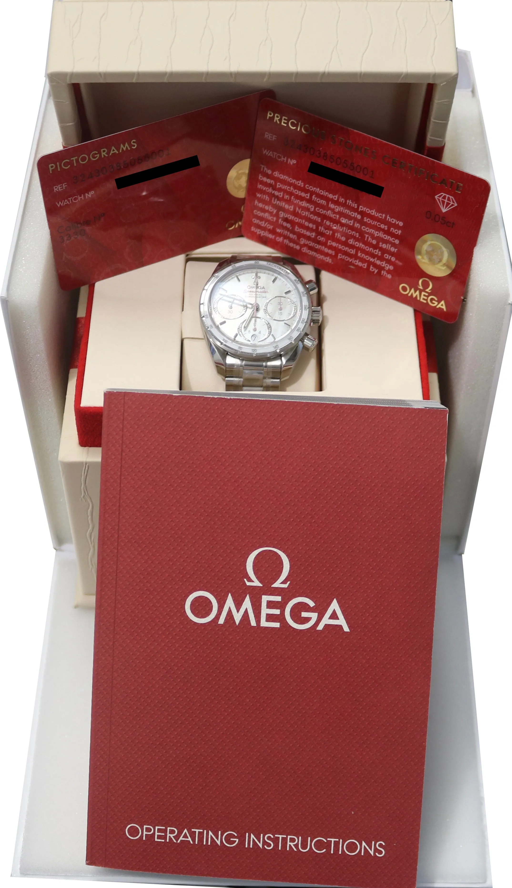 NEW Ladies Omega Speedmaster 38mm Chronograph Diamond MOP 324.30.38.50.55.001