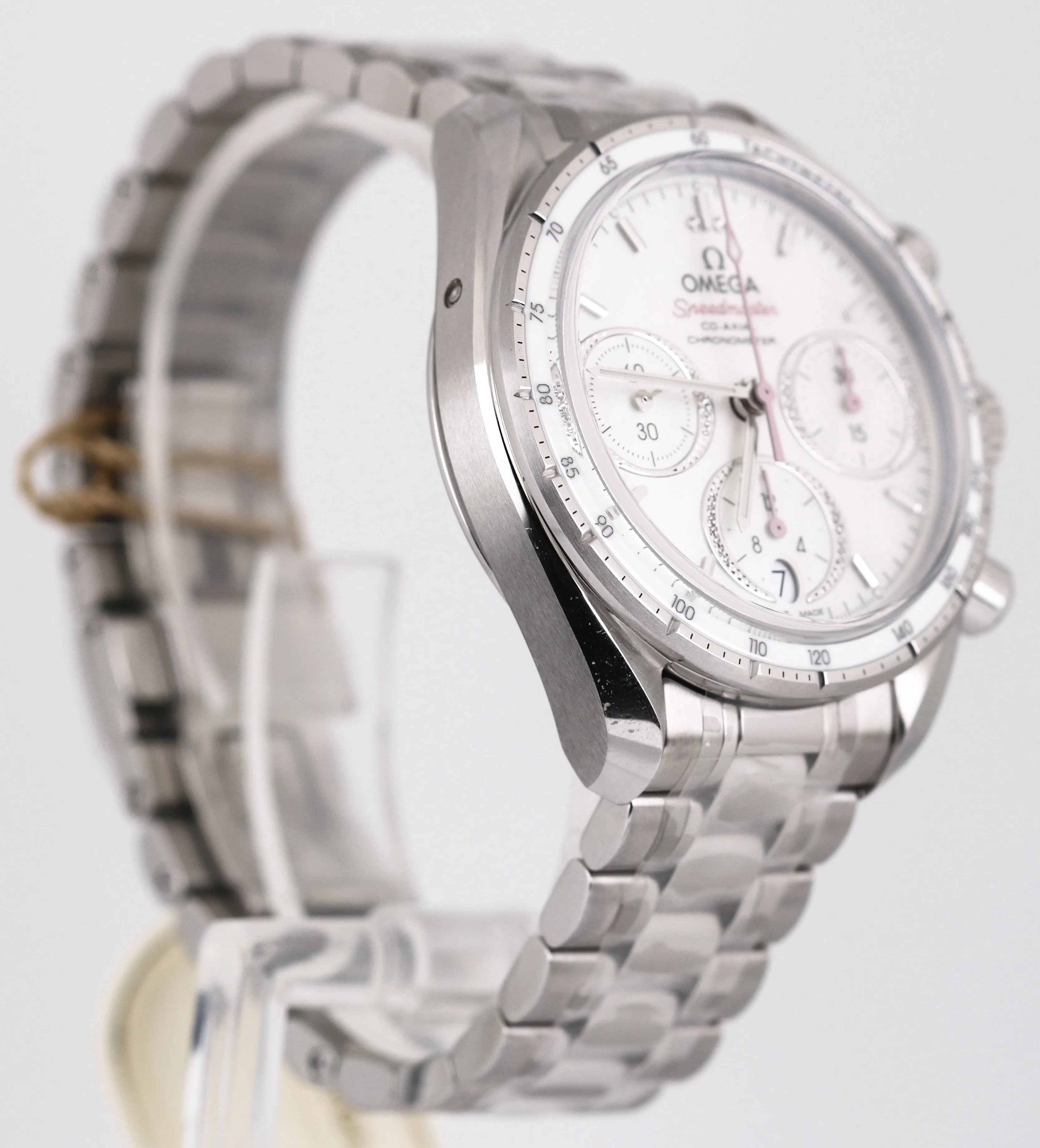 NEW Ladies Omega Speedmaster 38mm Chronograph Diamond MOP 324.30.38.50.55.001