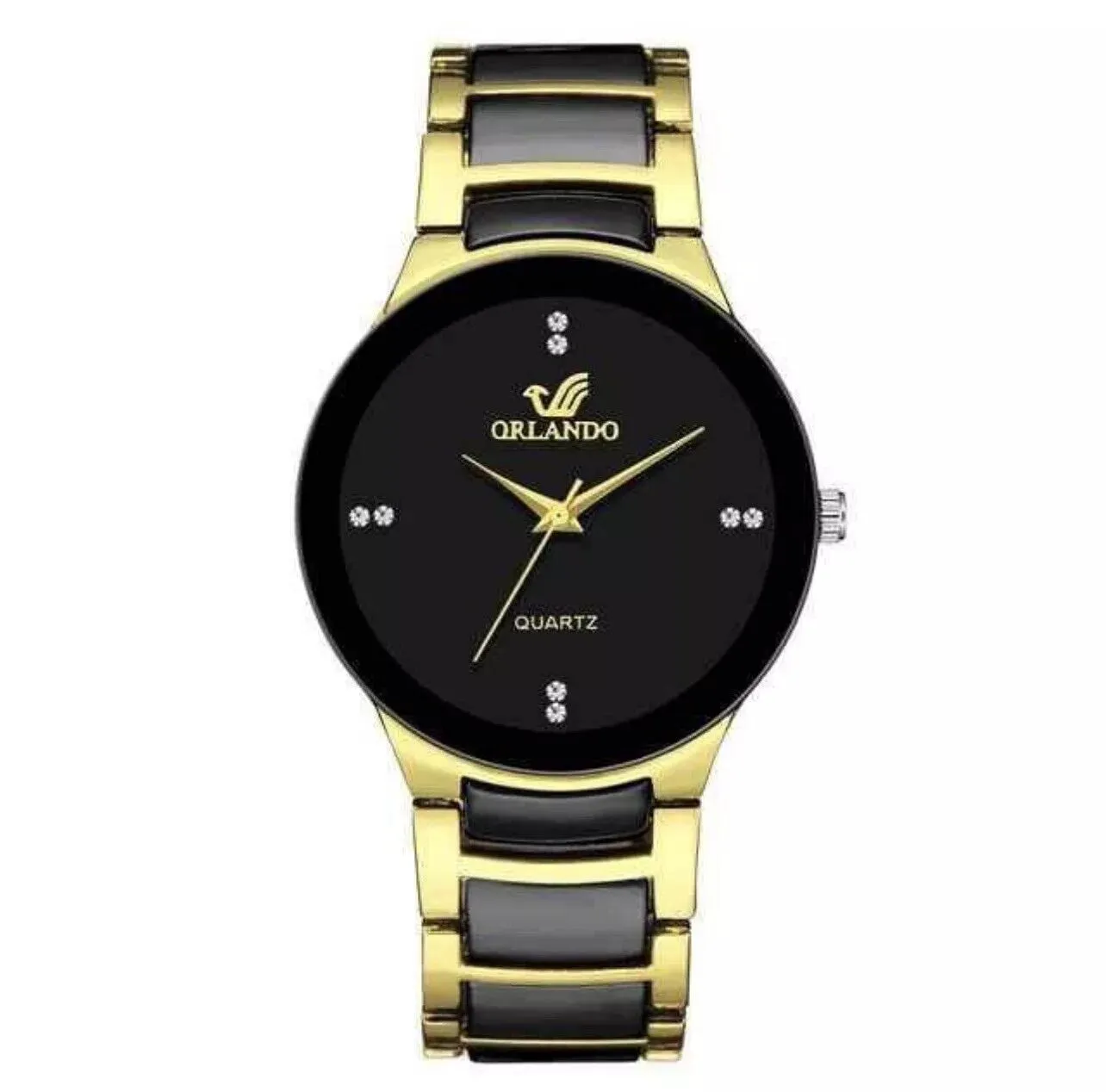NEW Men's Stainless Steel Quartz Orlando Watch Black and Gold
