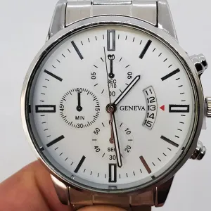 NEW Men's Watch 42MM White Dial Date Indicator Gray Bracelet Analog 7" Wrist