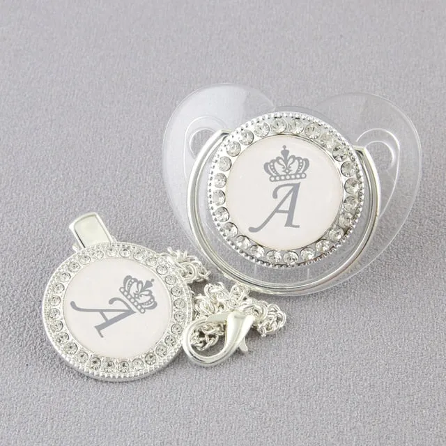 New Name Initials Baby Pacifier and Clip Luxury Black Gold Bling Alphabet Letter Infant Pacifier Gold Letter Unique Baby Shower Gift