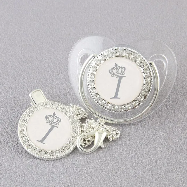 New Name Initials Baby Pacifier and Clip Luxury Black Gold Bling Alphabet Letter Infant Pacifier Gold Letter Unique Baby Shower Gift