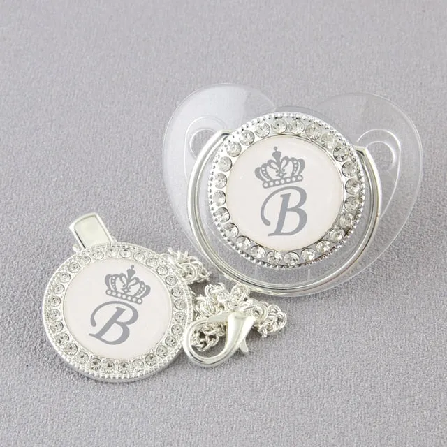 New Name Initials Baby Pacifier and Clip Luxury Black Gold Bling Alphabet Letter Infant Pacifier Gold Letter Unique Baby Shower Gift