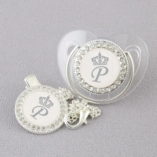 New Name Initials Baby Pacifier and Clip Luxury Black Gold Bling Alphabet Letter Infant Pacifier Gold Letter Unique Baby Shower Gift