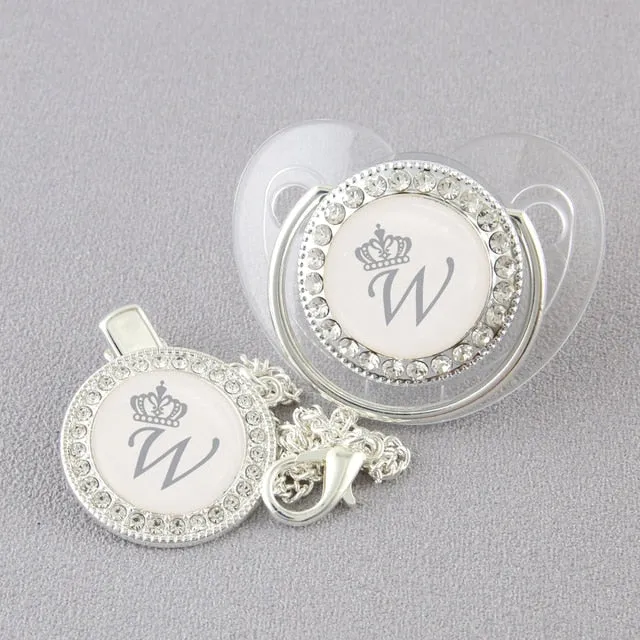 New Name Initials Baby Pacifier and Clip Luxury Black Gold Bling Alphabet Letter Infant Pacifier Gold Letter Unique Baby Shower Gift