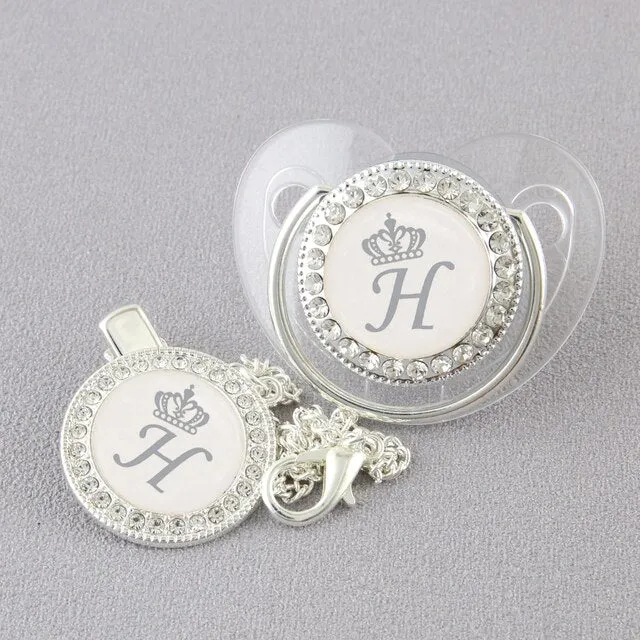 New Name Initials Baby Pacifier and Clip Luxury Black Gold Bling Alphabet Letter Infant Pacifier Gold Letter Unique Baby Shower Gift
